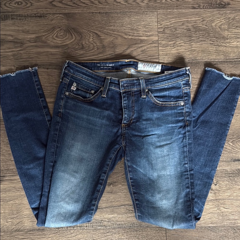 Ag Adriano Goldschmied Blue Ankle Cropped Jeans with Dynamic Fading